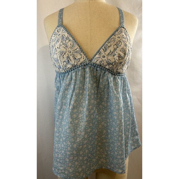 Anthro Peasant Blouse Top by Nikasha V-Neck Blue White Floral Straps NWT Size XS - Picture 3 of 9